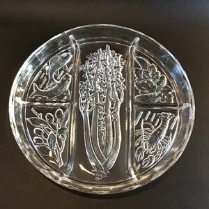 Unique Vintage Divided Glass Relish Serving Dish Plate Platter Garden Vegetable